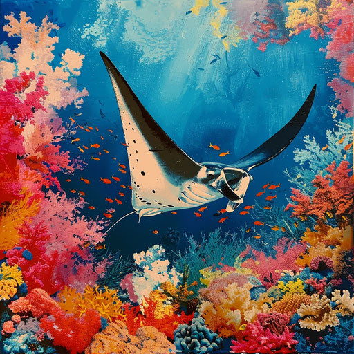 Manta ray in a colorful coral garden