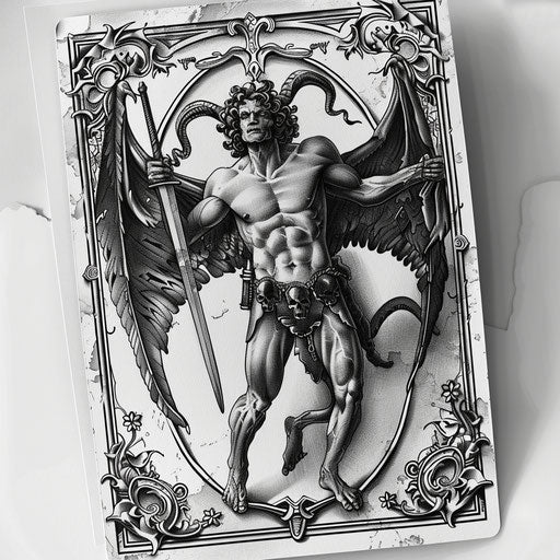 Devil Tarot card tattoo design in baroque style