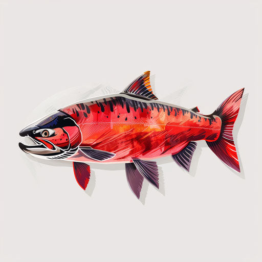 Realistic salmon clipart on flat white background, vibrant colors