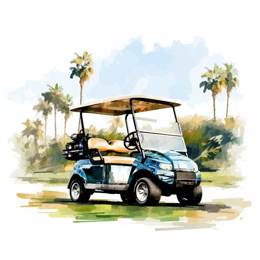 Golf cart clip art in the style of Oil painting, on a white background