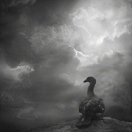 Dodo bird in a poetic black and white scene