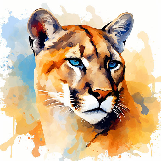 Cougar illustration in the style of Impressionistic Art, on a white background