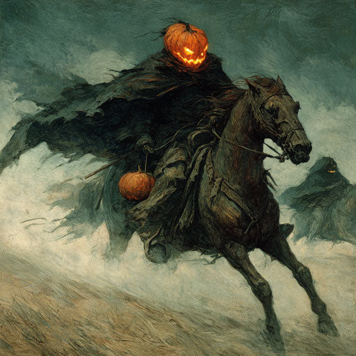 The headless horseman and his dark horse in the mist