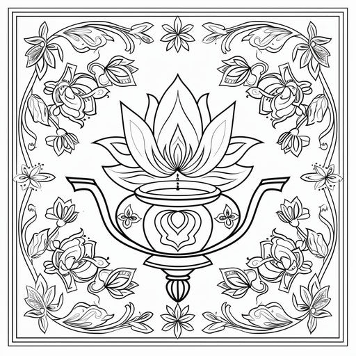 Diya lamp with intricate floral designs