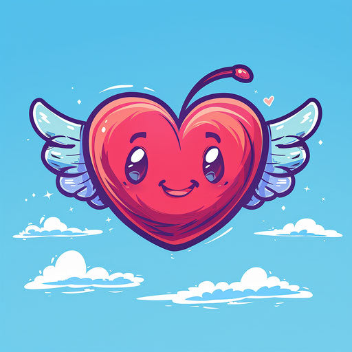 Cute winged heart in animated GIF style, cartoon characters