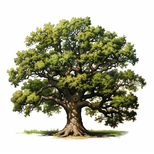 Oak tree in Oil painting style on white background