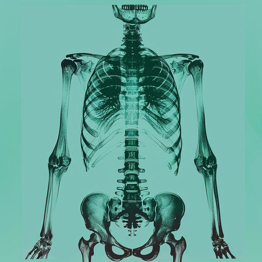 Realistic x-ray clipart on flat teal background with vibrant contrasts
