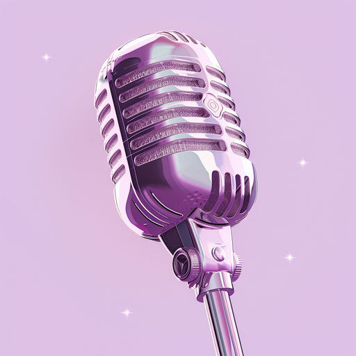 Lavender background with realistic mic clipart, glossy
