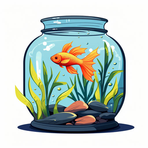 Fish tank clipart in the style of chiaroscuro art, on white background
