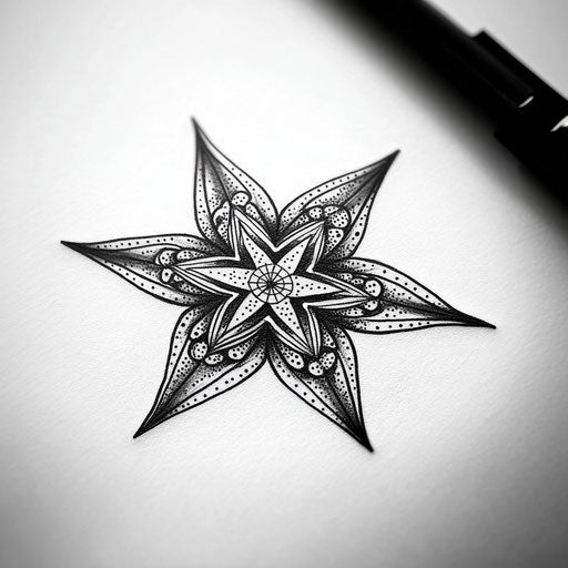Star tattoo with intricate shading on hand