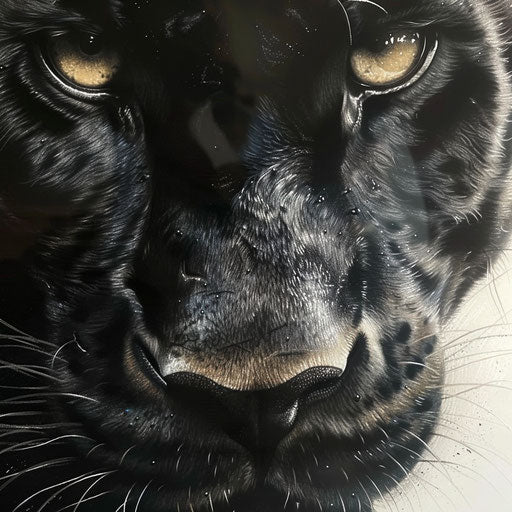 Realistic black panther face tattoo, penetrating gaze, on a high-definition white background