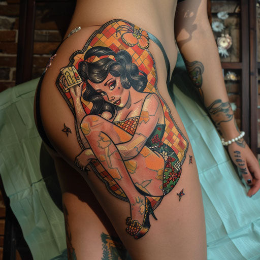 Ed Hardy style patchwork tattoo pin-up girl