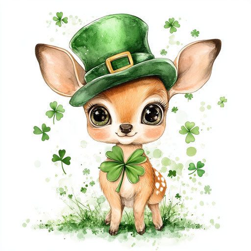 Cute St. Patrick's Day baby deer with big green hat