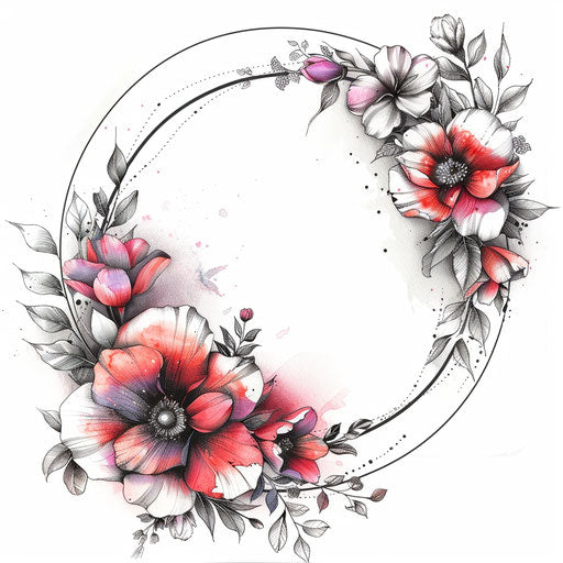 Sleek floral wreath circle with soft watercolor flowers