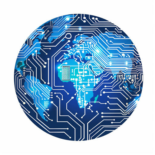 Tech news logo with circuit board pattern forming a globe