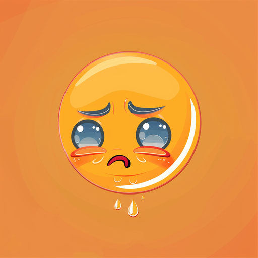Crying emoji clipart, simple transparent orange background