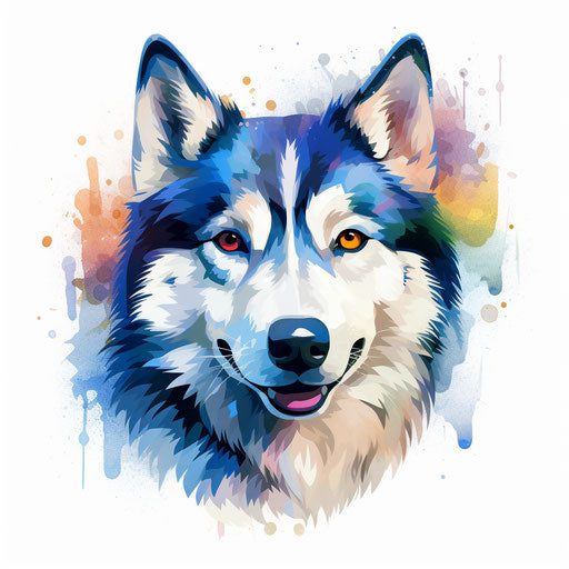 Husky clipart in the Impressionistic Art style, on white background