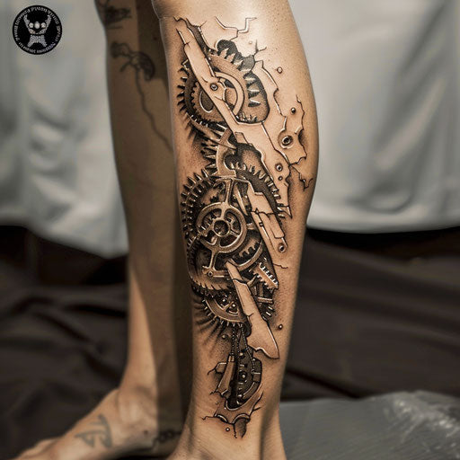 Leg tattoos for women with mechanical gears
