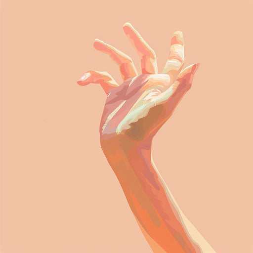 Realistic hand illustration on pastel peach background