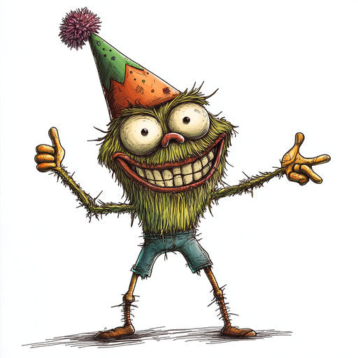 Humorous caricature of a garden drawing with human features