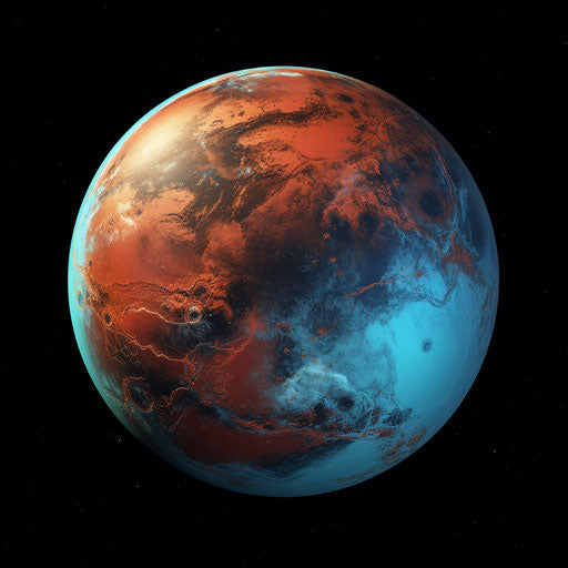 Mars planet on black background in richly detailed style