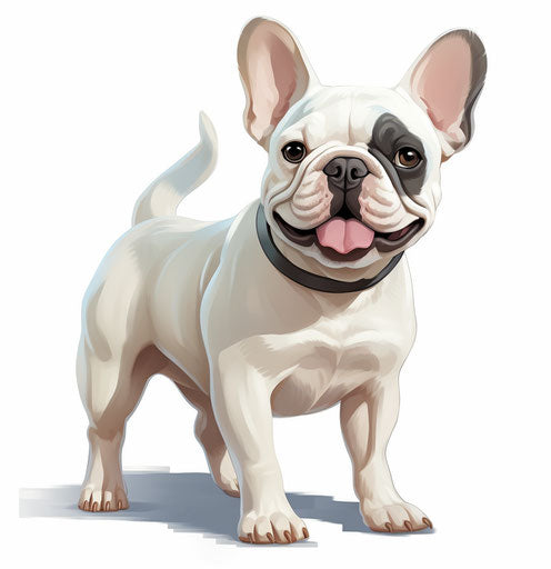 Cartoon clipart of a French bulldog, light white and light gray style