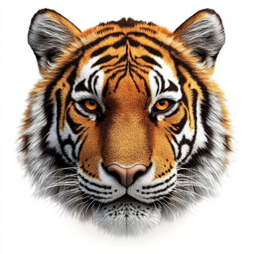 Realistic 3D tiger face with flat white background