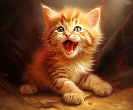 Red kitten sticking tongue out on the floor