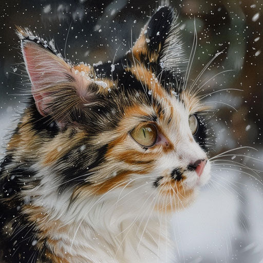 Calico cat in the snow