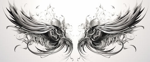 Black and white wings on white background, symmetrical realism