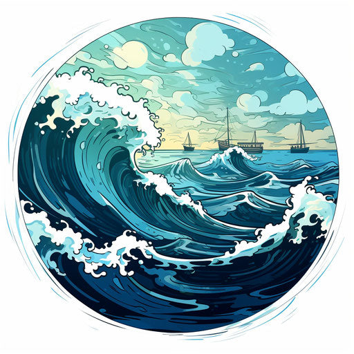 Sea clipart in the style of Chiaroscuro Art, on white background