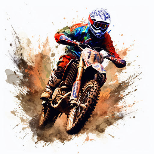 Dirt bike clipart in the style of oil painting, on a white background