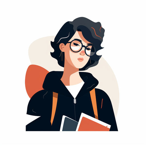 Minimalist style student illustration, on white background