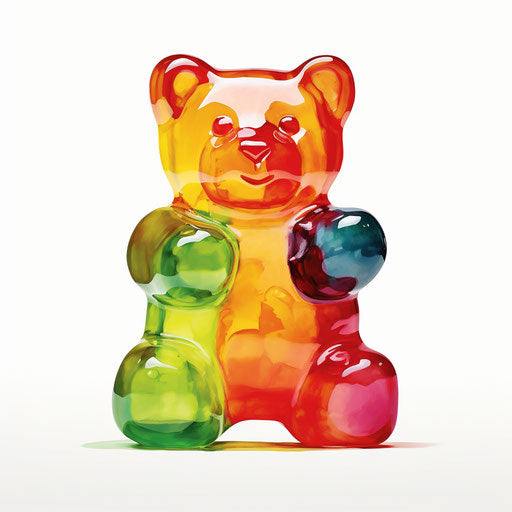 Gummy bear illustration in the style of oil painting, on white background