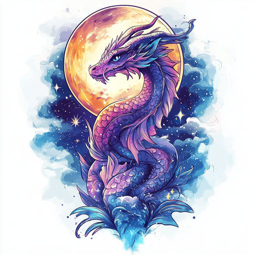 Dragon tattoo for women with moonlit night scene
