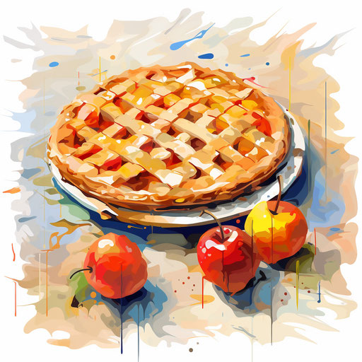 Pie illustration in the style of Impressionistic Art, on white background