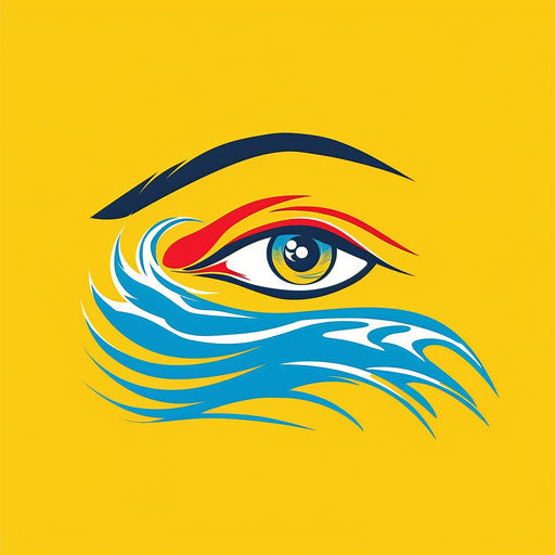 Eye logo with eyes and a blue wave