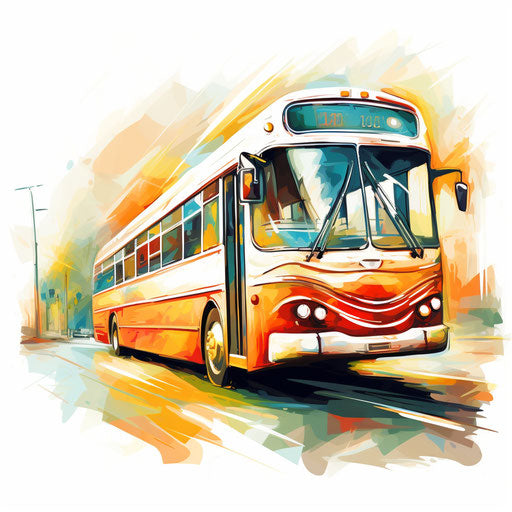 Bus illustration in the style of Oil painting, on white background