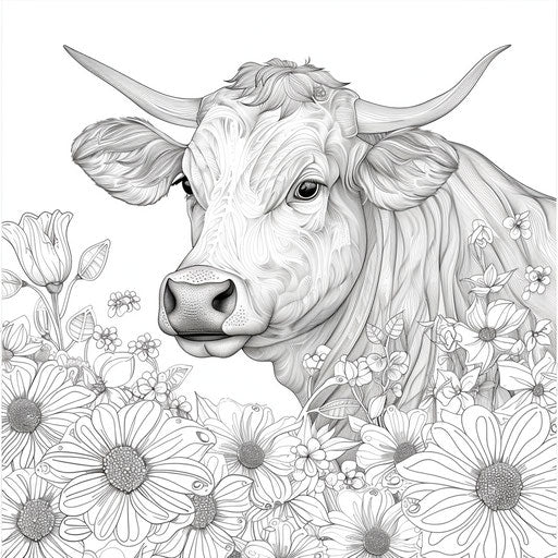 Elegant cow with delicate floral patterns in the style of Megan Hess