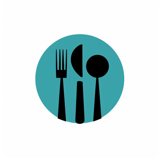 Restaurant logo in cyan and black with a minimalist white background