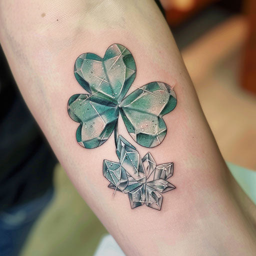 Shamrock tattoo with icy frost design, green and white crystals