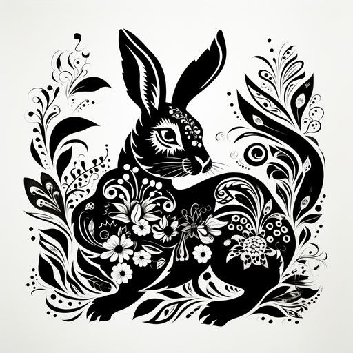 Rabbit in Mexican black and white sketch