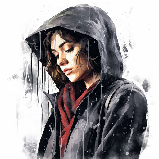 Rainy day clipart in the style of Chiaroscuro Art, on white background