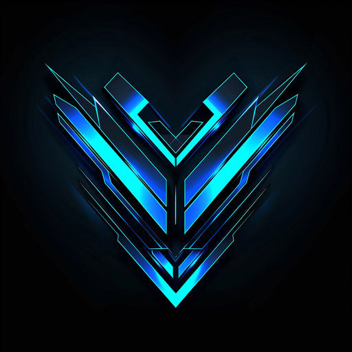 Tech business logo with futuristic elements and neon blue and black colors