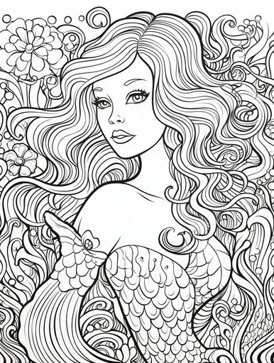 The Little Mermaid coloring page, Lisa Frank style, layered stencil work
