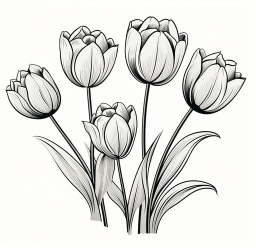 Free vector tulips cartoon drawing, in expressive line drawings style