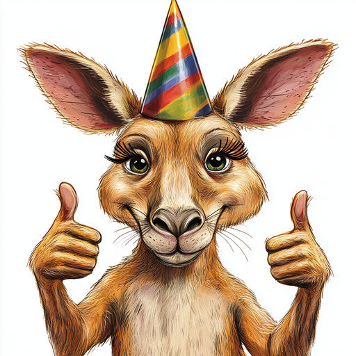 Humorous caricature of kangaroo with human characteristics