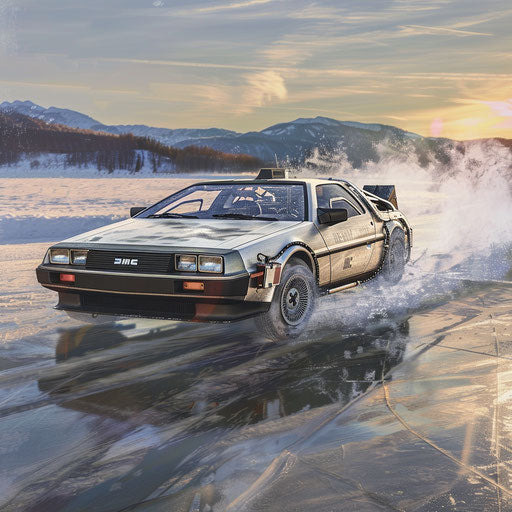 Ice race of a modified 1981 DeLorean DMC-12