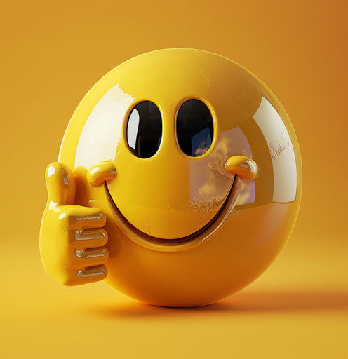 The brightest smiling emoticon with thumb, in the style of surprisingly absurd, dom qwek, sculpted 27:28
