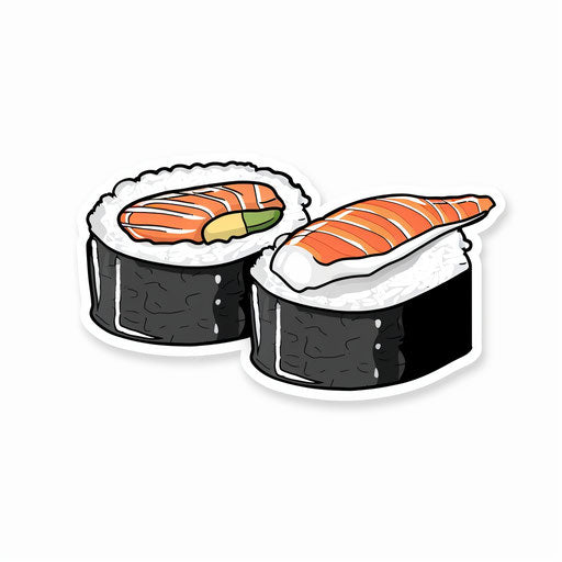 Two sushi pieces on white background, minimalistic style